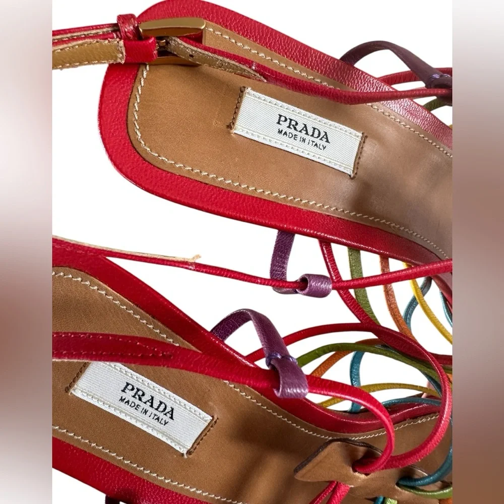 RARE Prada Rainbow Strappy Heels Sandals Vintage - Picture 6 of 8